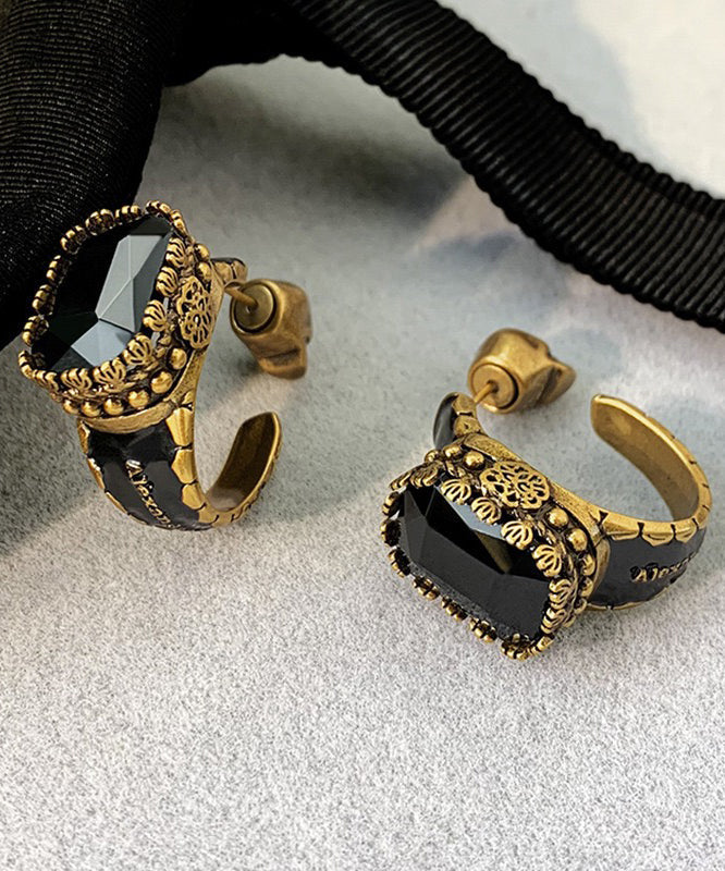 Casual Gold Copper Overgild Gem Stone Skull Hoop Earrings