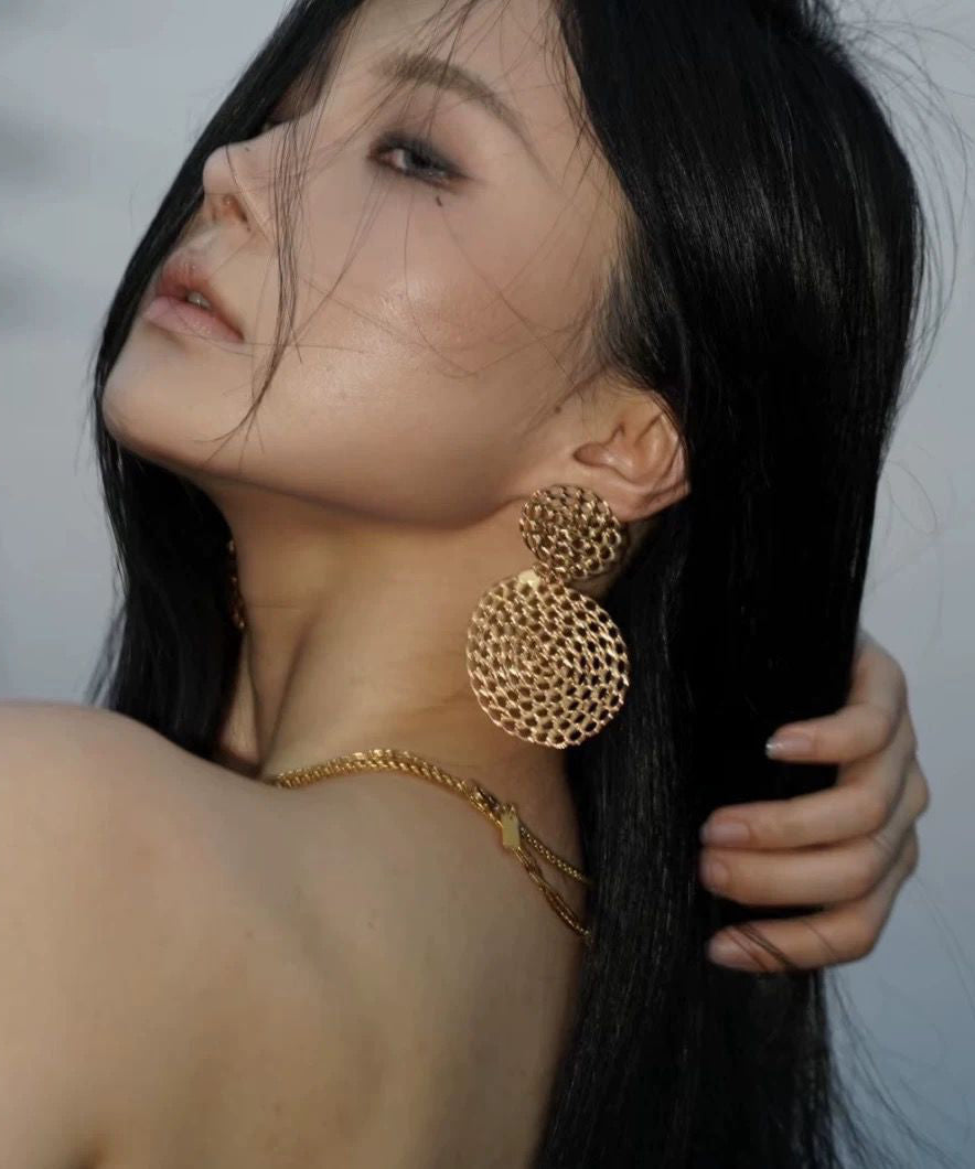 Casual Gold Copper Overgild Hollow Out Round Drop Earrings