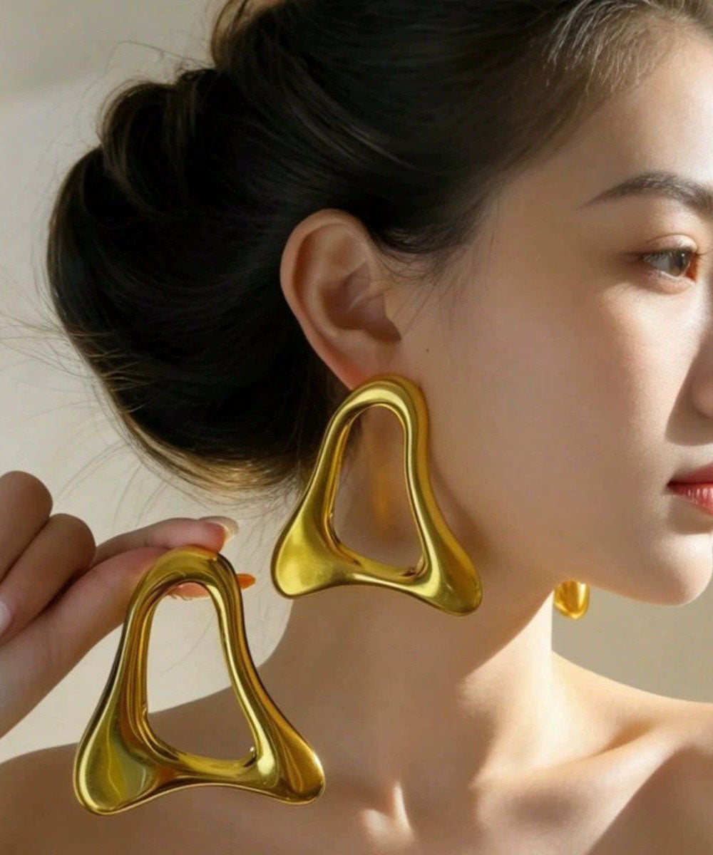 Casual Gold Copper Overgild Hollow Out Triangle Hoop Earrings