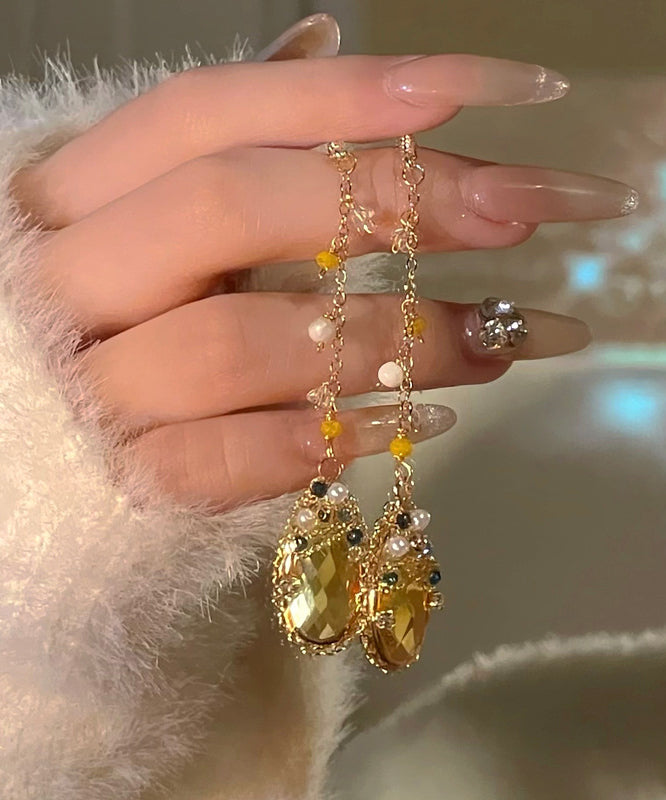 Casual Gold Copper Overgild Zircon Crystal Pearl Tassel Water Drop Drop Earrings
