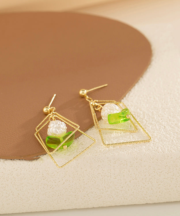 Casual Gold Copper Resin Square Geometry Drop Earrings