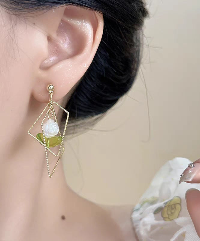 Casual Gold Copper Resin Square Geometry Drop Earrings