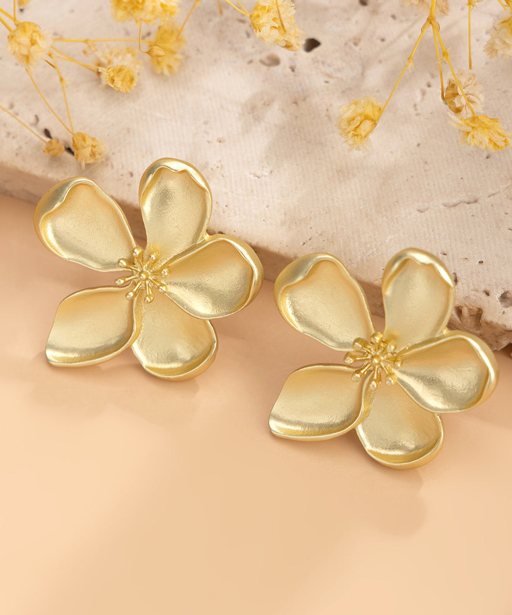 Casual Gold Metal Alloy Floral Stud Earrings