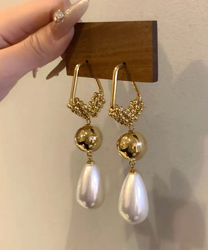 Casual Gold Stergling Silver Overgild Zircon Pearl Drop Earrings