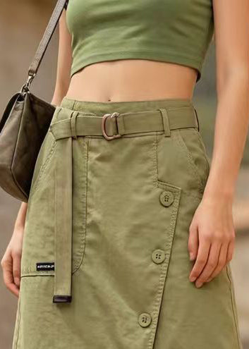 Casual Grass Green Asymmetrical Design Cotton Skirt Summer