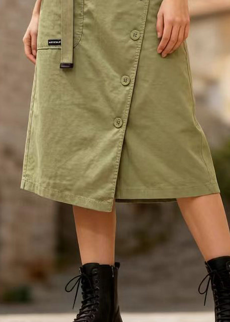 Casual Grass Green Asymmetrical Design Cotton Skirt Summer