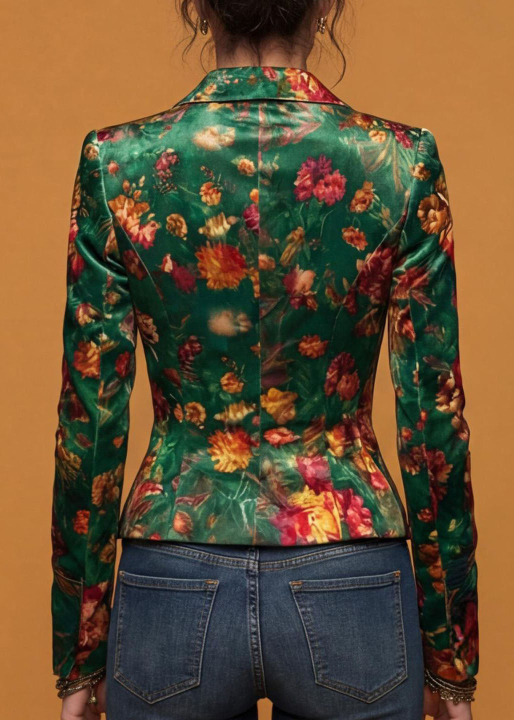 Casual Green Button Print Cotton Suit Coat Fall