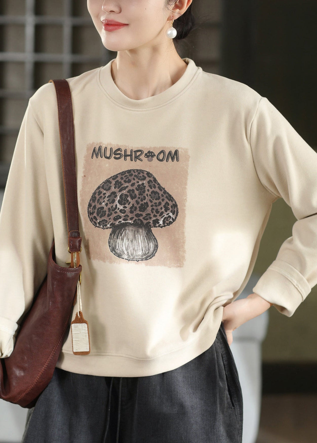 Casual Green O Neck Print Cotton Sweatshirts Top Fall