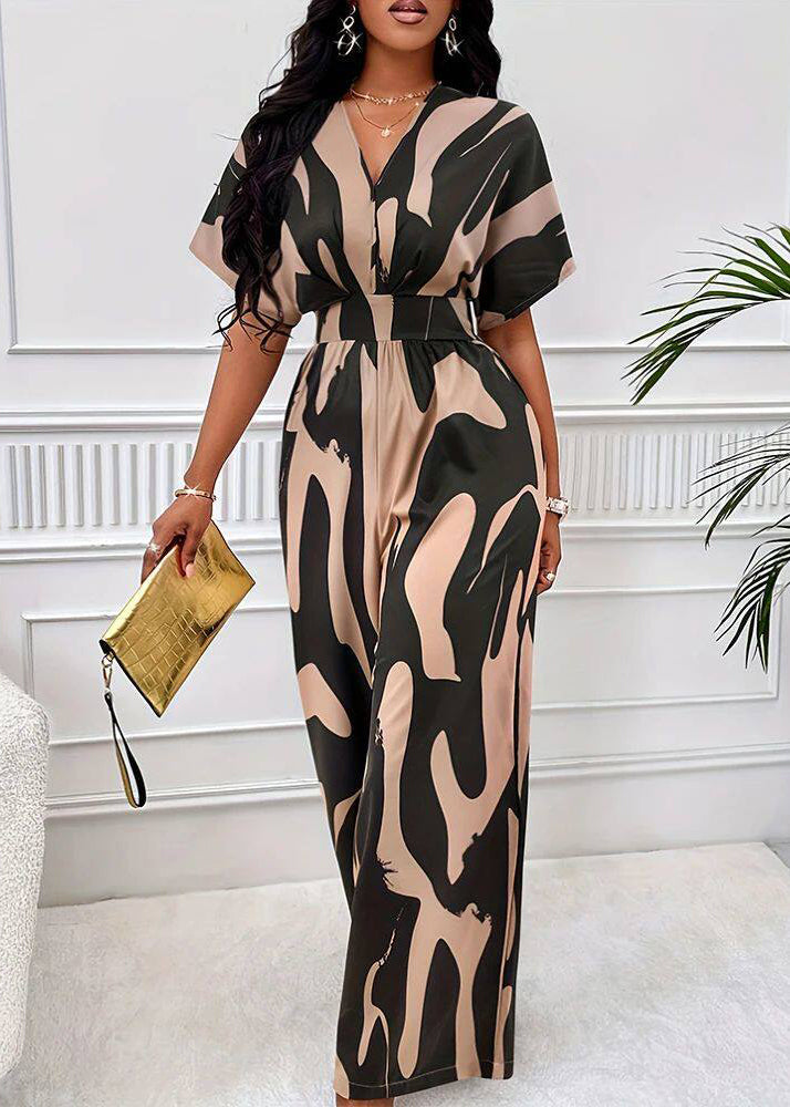 Casual Green Patchwork Tunic Jumpsuit Short Sleeve