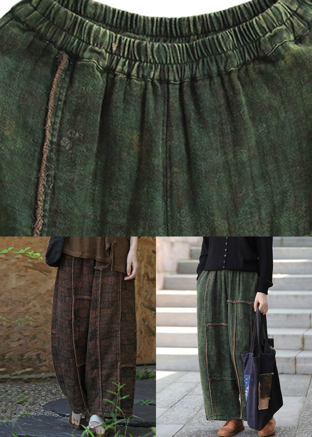 Casual Green Patchwork Wide Leg Pants Fall