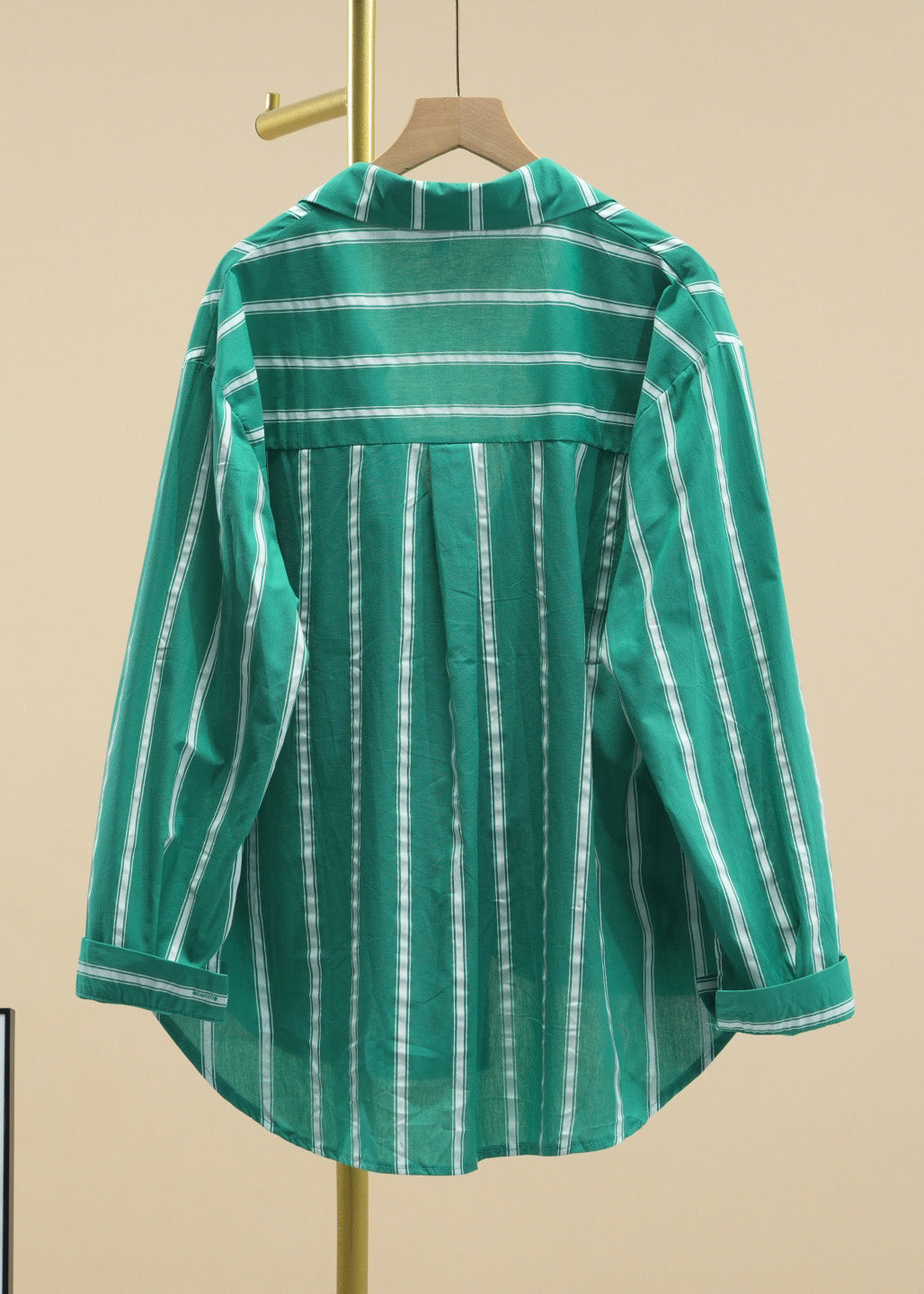 Casual Green Peter Pan Collar Striped Button Cotton Shirt Fall