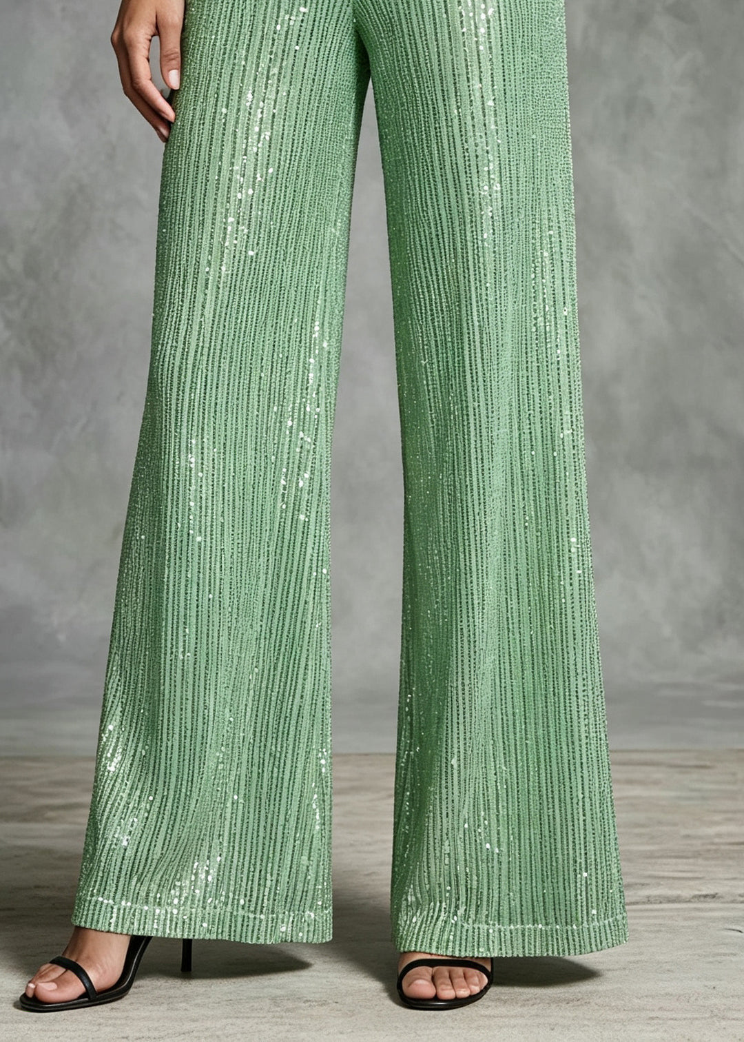 Casual Green Sequins Cotton Wide Leg Pants Summer