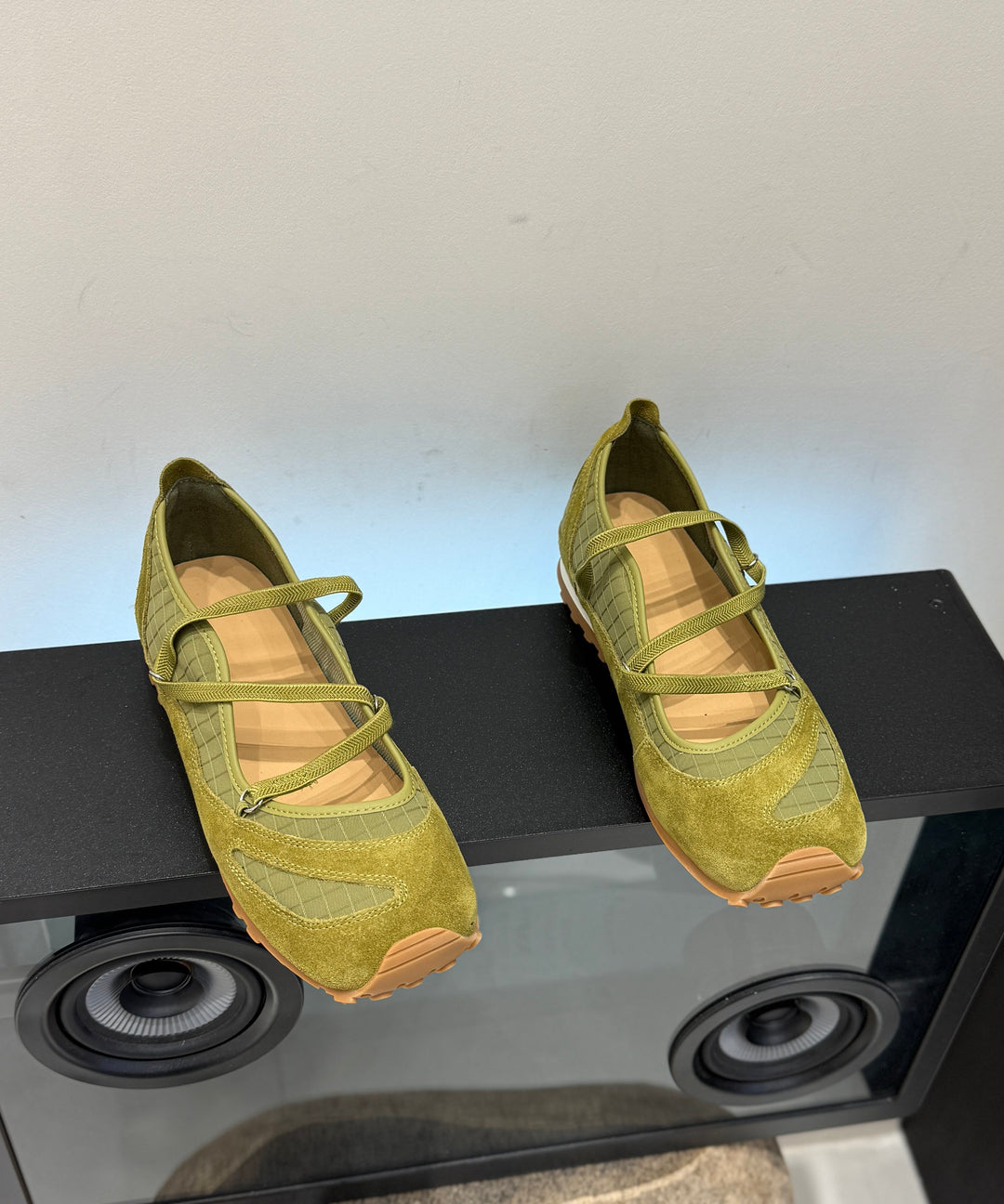 Casual Green Suede Flat Shoes Splicing Cross Strap