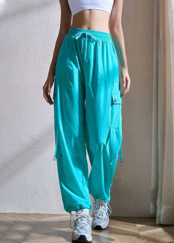 Casual Green Tummy Control With Pockets Tie Waist Yoga Pants