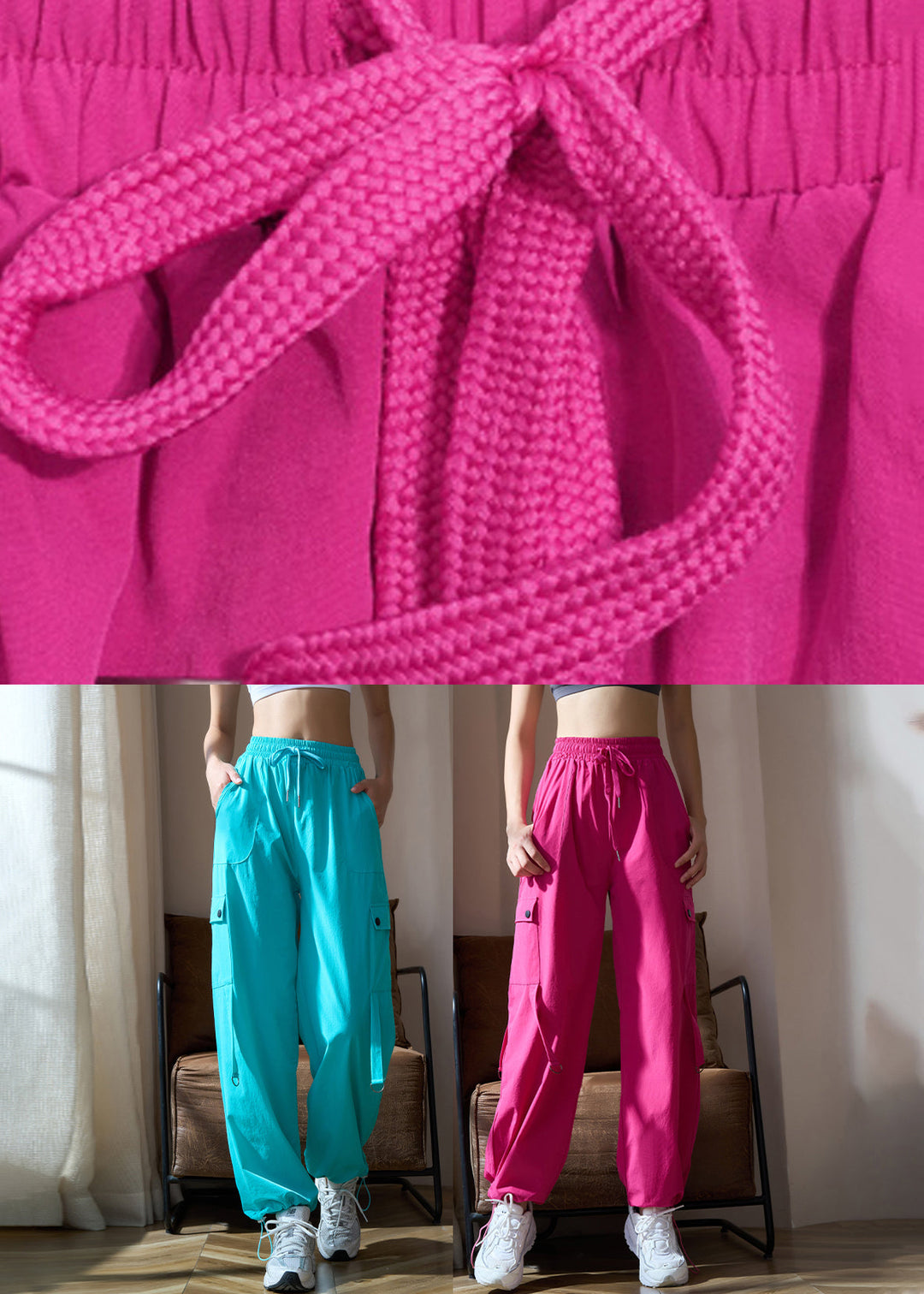 Casual Green Tummy Control With Pockets Tie Waist Yoga Pants