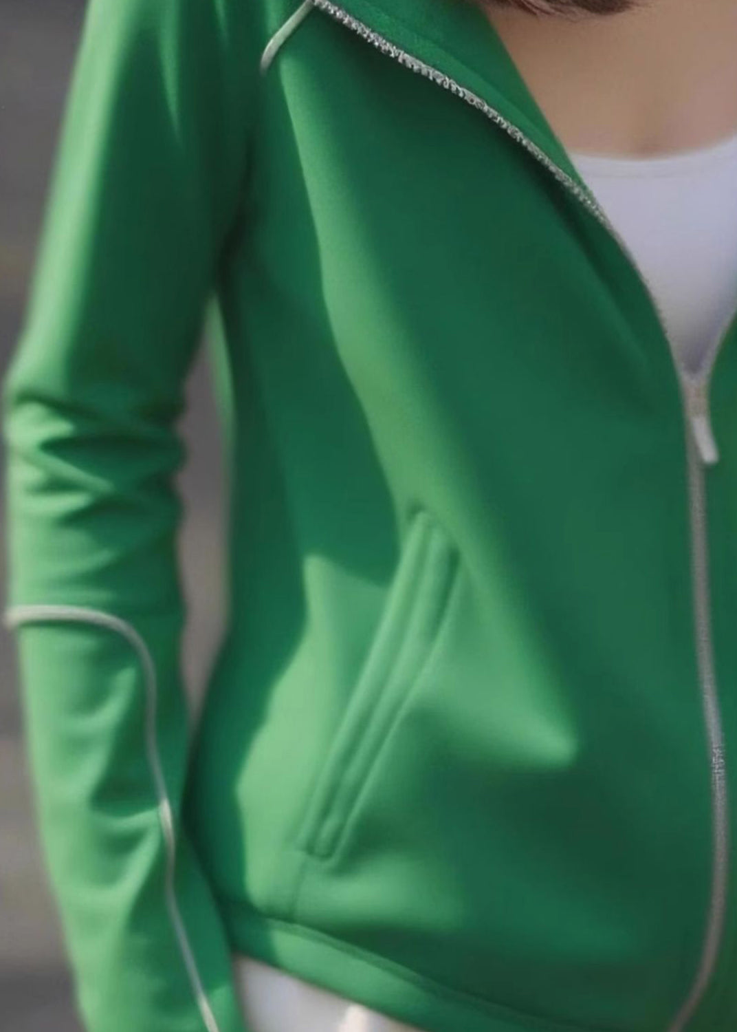 Casual Green Zip Up Pockets Cotton Hoodie Coat Fall