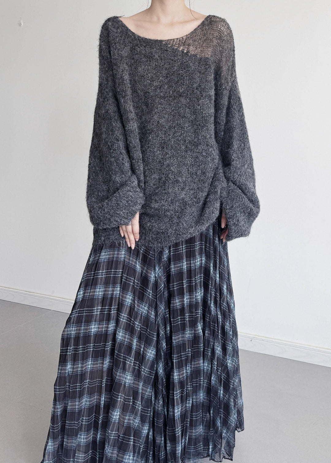 Casual Grey Asymmetrical Hollow Out Knit Sweater Winter