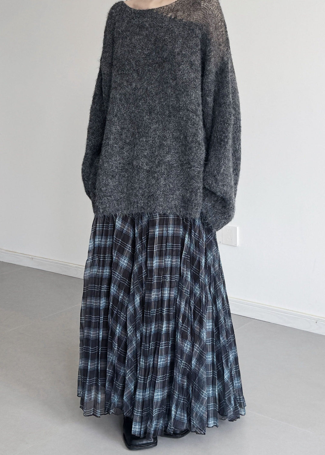 Casual Grey Asymmetrical Hollow Out Knit Sweater Winter