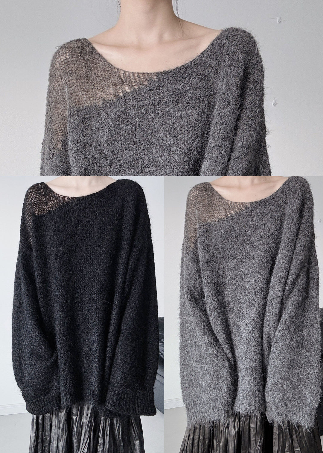 Casual Grey Asymmetrical Hollow Out Knit Sweater Winter