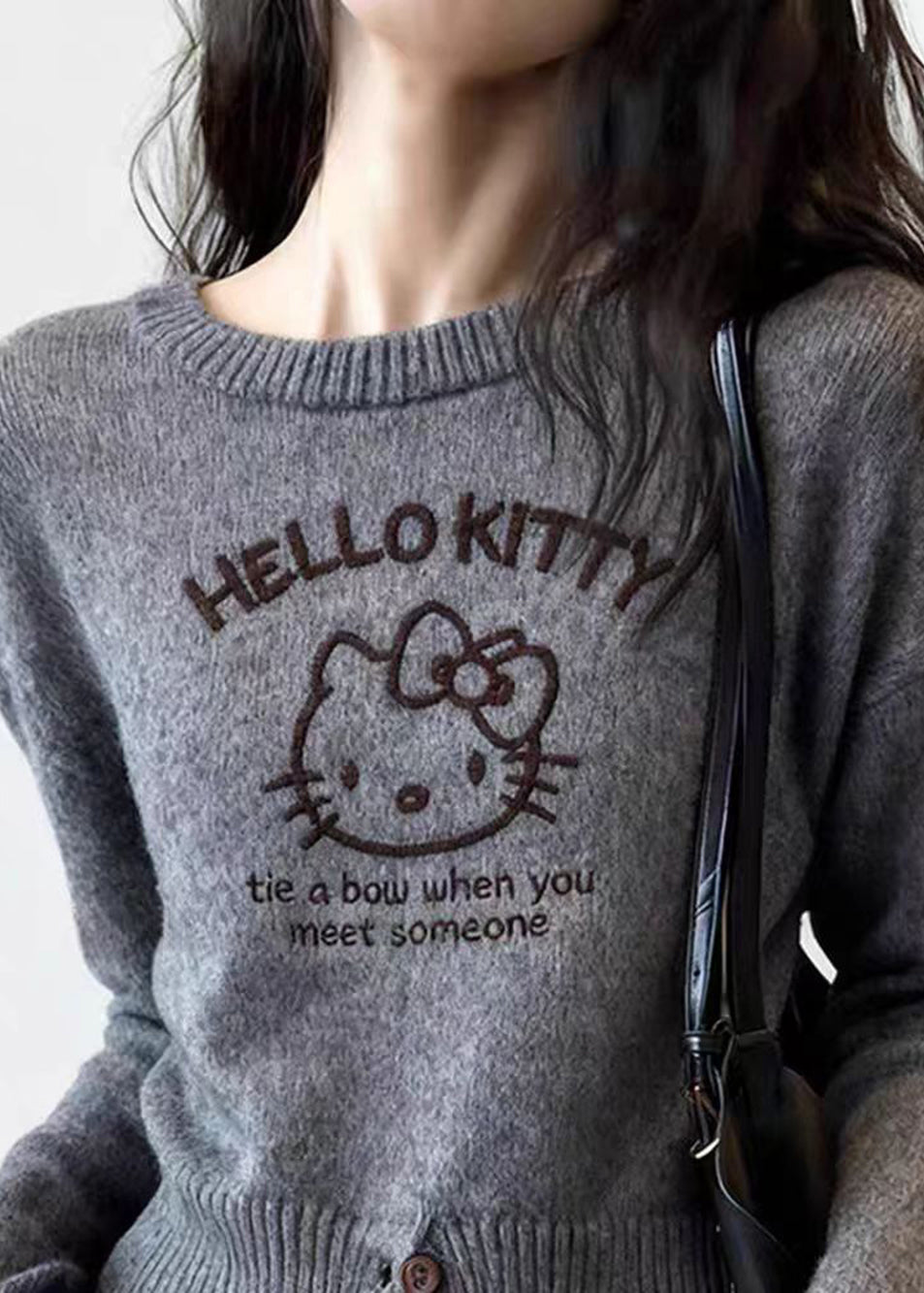 Casual Grey Cartoon Print Cotton Knit Sweater Spring