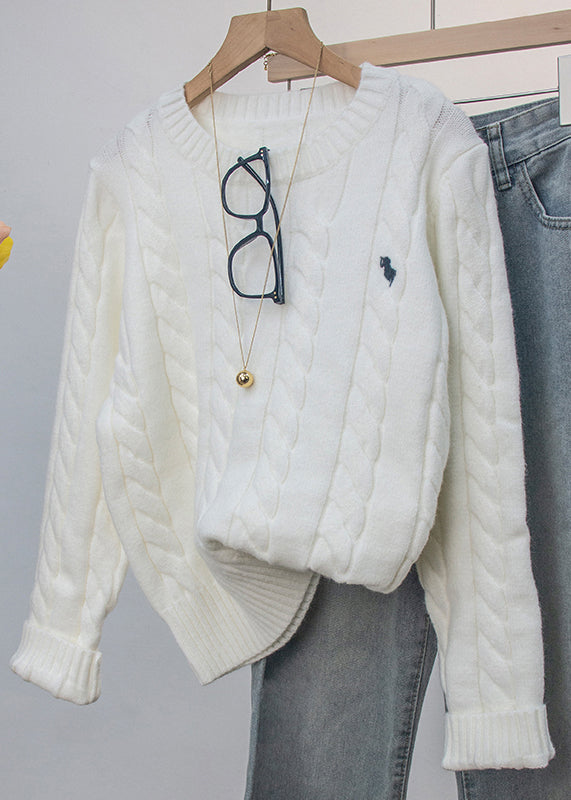 Casual Grey O-Neck Embroidered Knitted Sweaters Spring