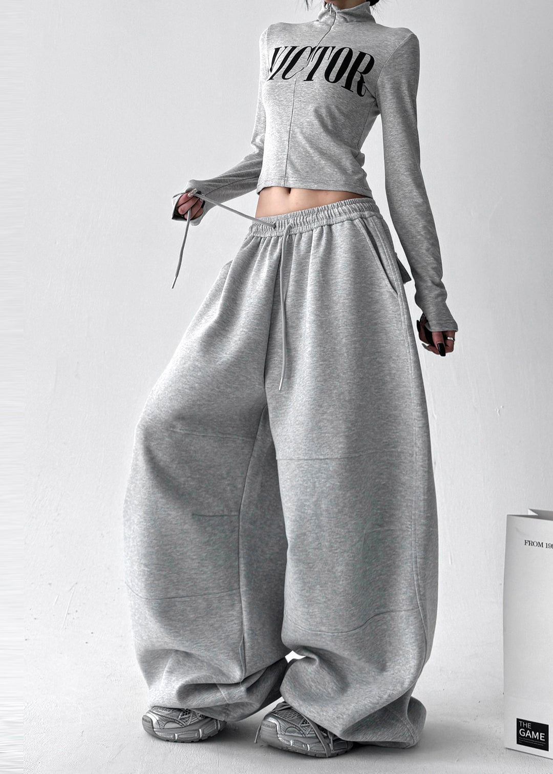 Casual Grey Oversized Cotton Harem Pants Fall