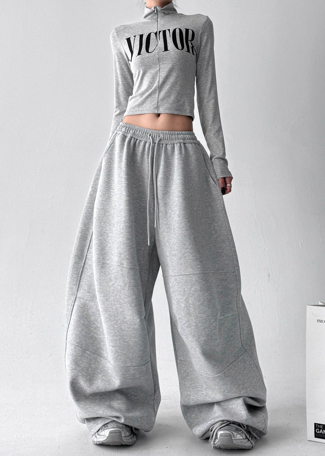 Casual Grey Oversized Cotton Harem Pants Fall