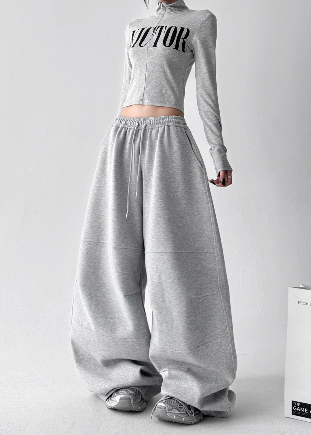 Casual Grey Oversized Cotton Harem Pants Fall