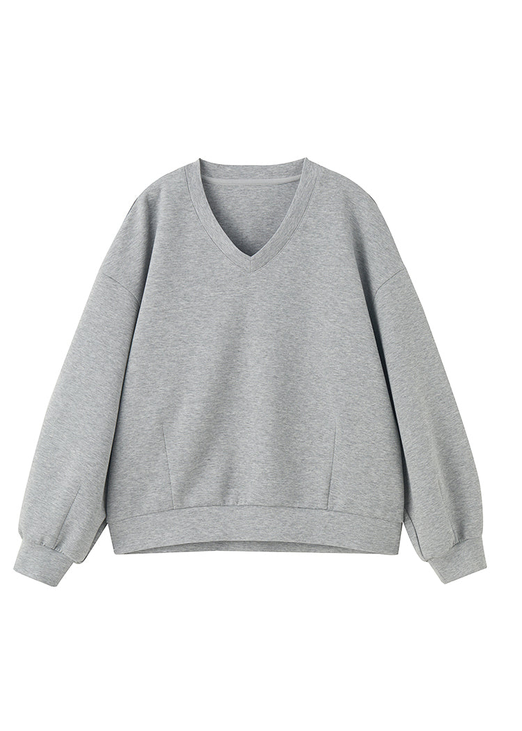 Casual Grey Oversized Cotton Pullover Sweatshirt Two Piece Set Fall