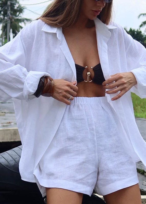 Casual Grey Peter Pan Collar Shirts And Shorts Two Pieces Set Fall