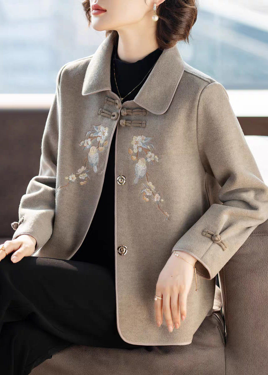 Casual Grey Peter Pan Collar Woolen Coats Fall