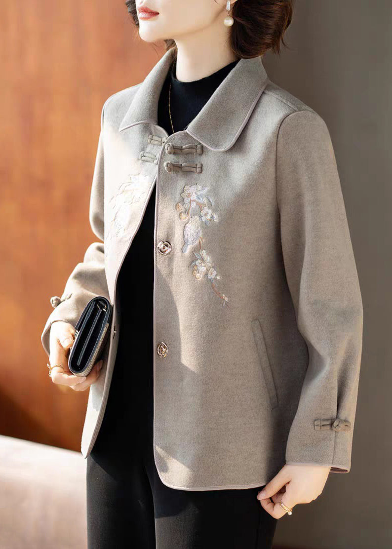 Casual Grey Peter Pan Collar Woolen Coats Fall