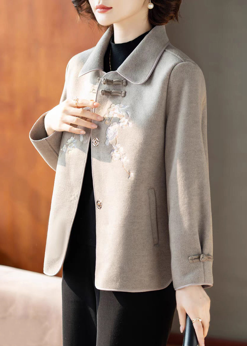 Casual Grey Peter Pan Collar Woolen Coats Fall