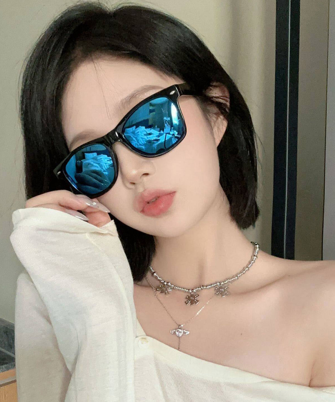 Casual Grey Resin Toad Mirror Ultraviolet-Proof Sunglasses