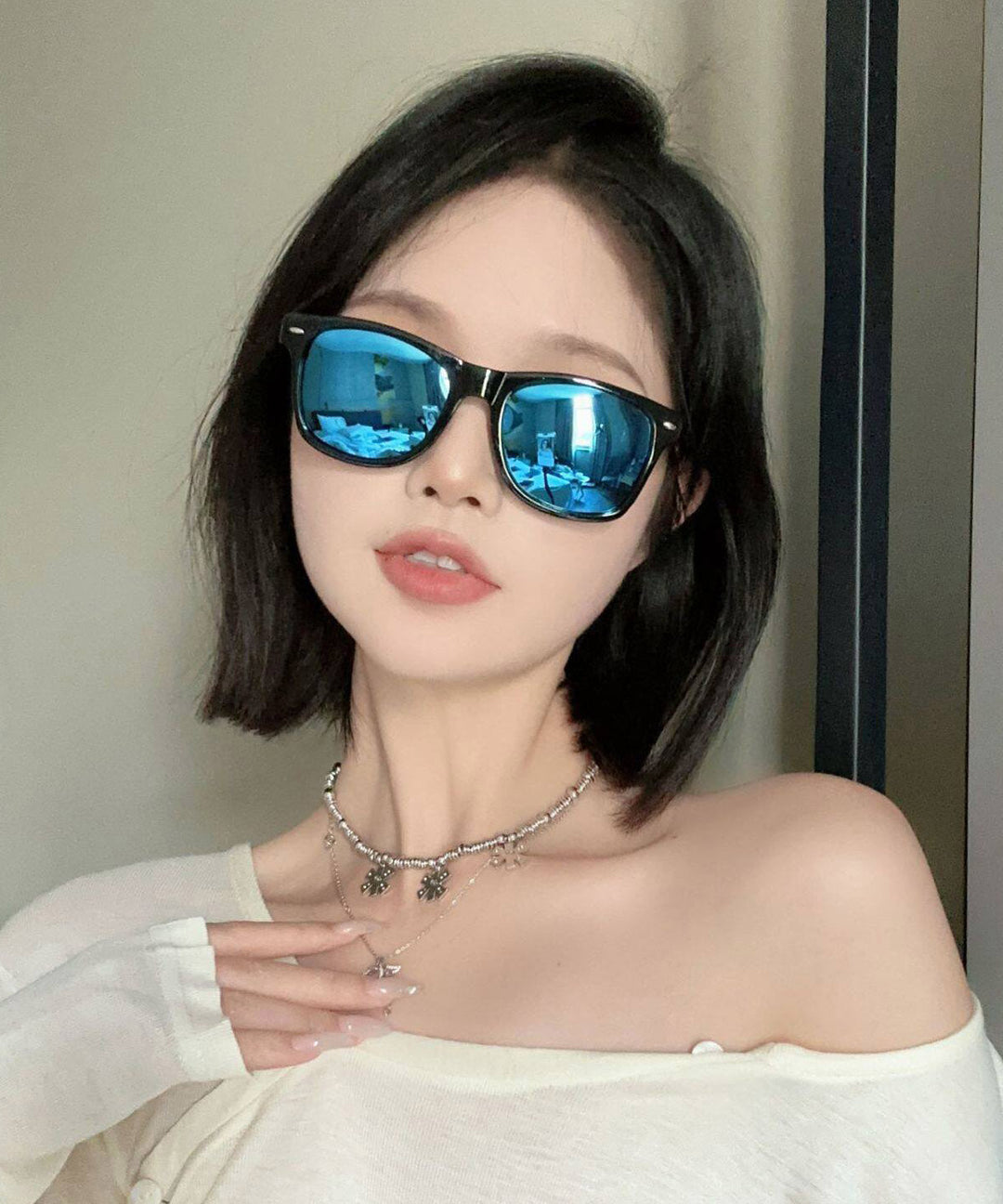 Casual Grey Resin Toad Mirror Ultraviolet-Proof Sunglasses
