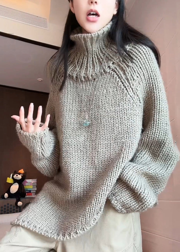 Casual Grey Turtleneck Cozy Cotton Knit Sweaters Winter