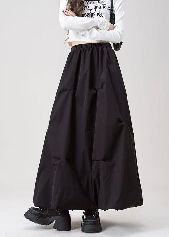 Casual Grey Wrinkled Elastic Waist Cotton Skirts Fall