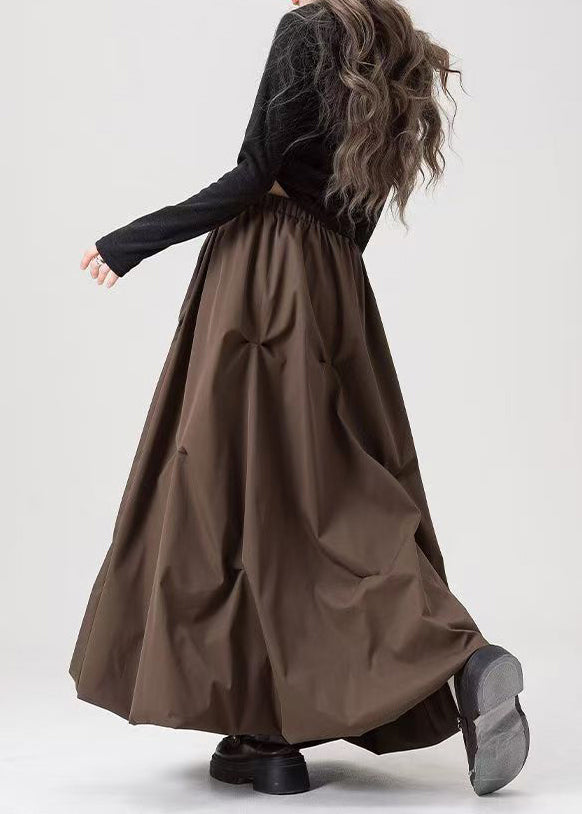 Casual Grey Wrinkled Elastic Waist Cotton Skirts Fall