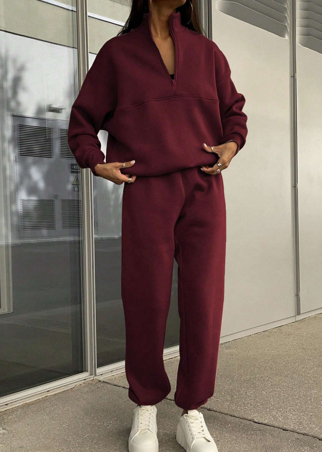 Casual Grey Zip Up Cotton Women Sets 2 Pieces Spring