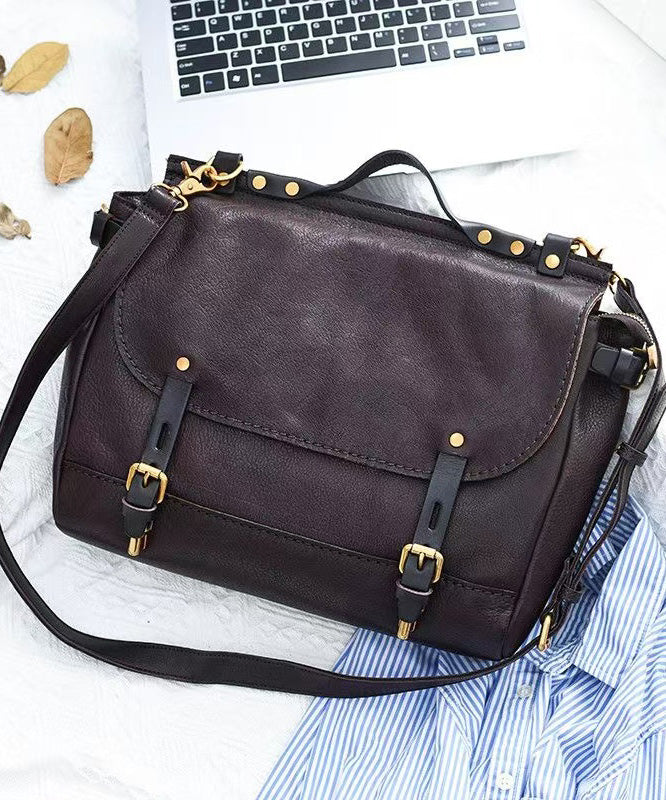 Casual Khaki Large Capacity Leather CrossBody Messenger Bag