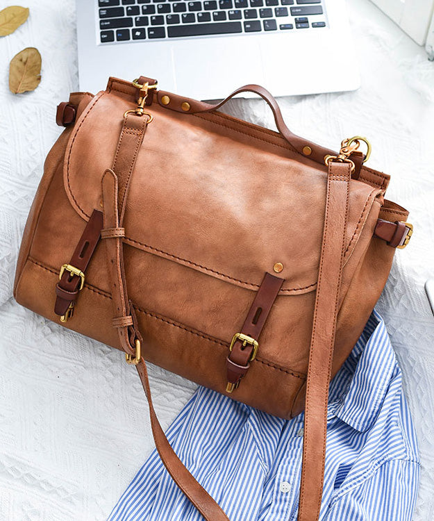 Casual Khaki Large Capacity Leather CrossBody Messenger Bag