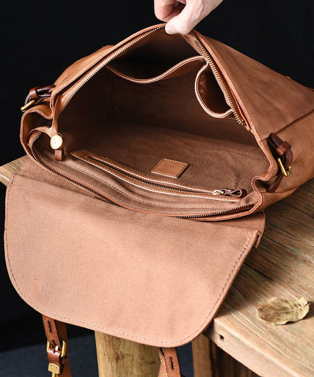 Casual Khaki Large Capacity Leather CrossBody Messenger Bag