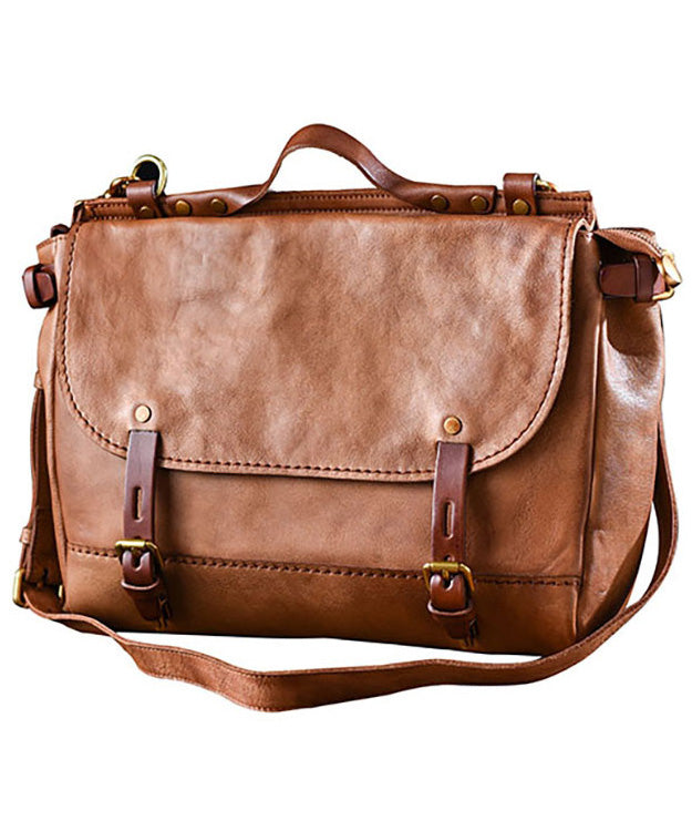 Casual Khaki Large Capacity Leather CrossBody Messenger Bag