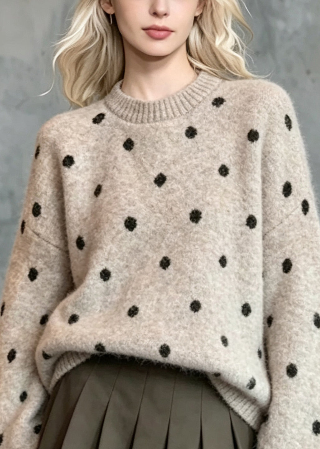 Casual Khaki O Neck Thick Print Knit Pullover Fall