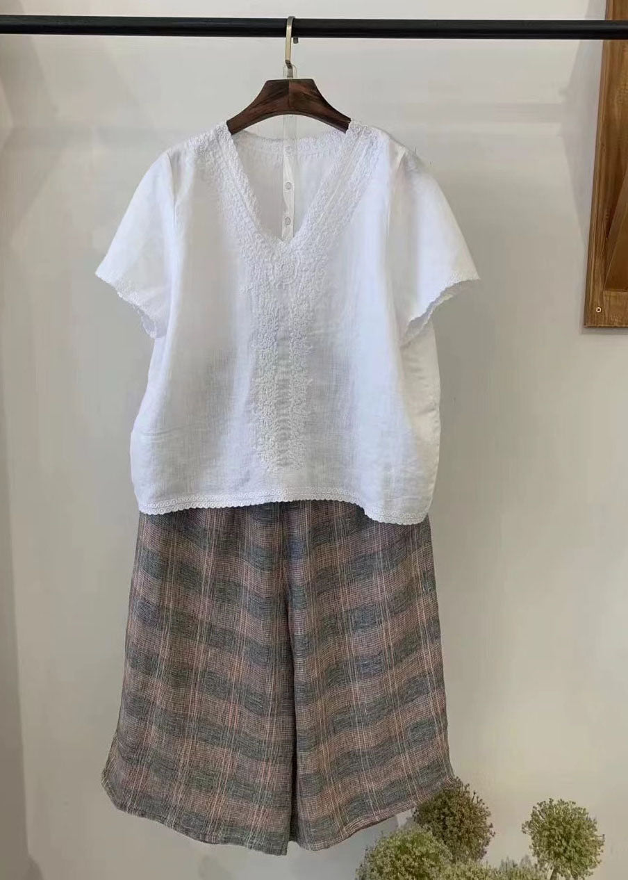 Casual Khaki Oversized Plaid Linen Harem Pants Summer
