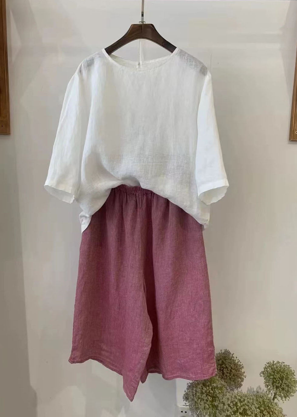 Casual Khaki Oversized Plaid Linen Harem Pants Summer