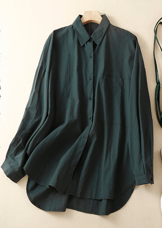 Casual Khaki Oversized With Pocket Cotton Shirts Spring