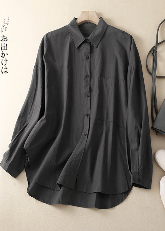 Casual Khaki Oversized With Pocket Cotton Shirts Spring