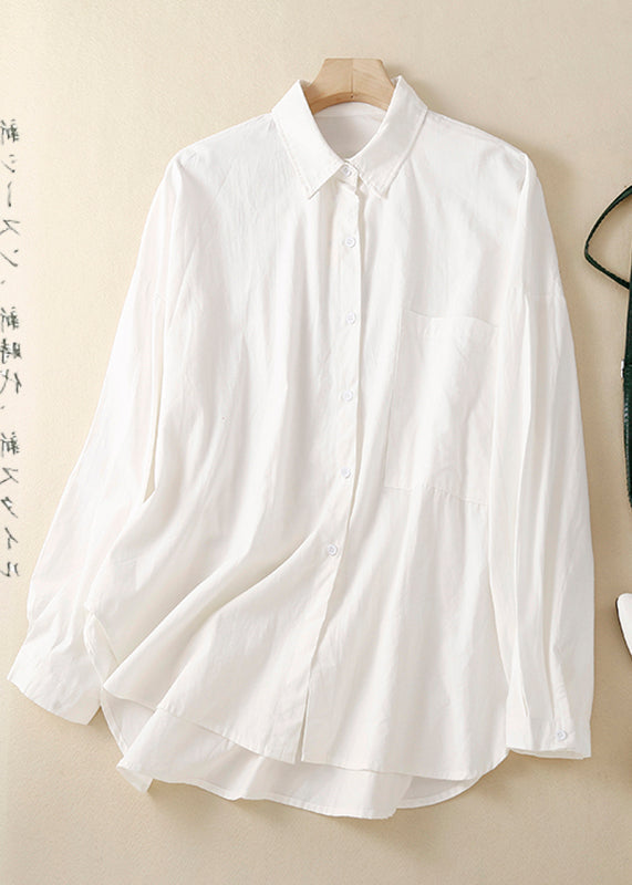 Casual Khaki Oversized With Pocket Cotton Shirts Spring