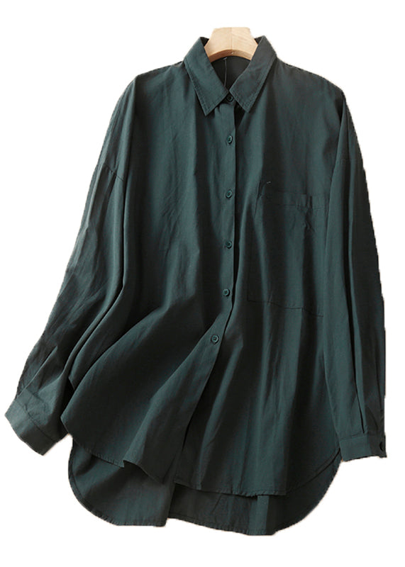 Casual Khaki Oversized With Pocket Cotton Shirts Spring